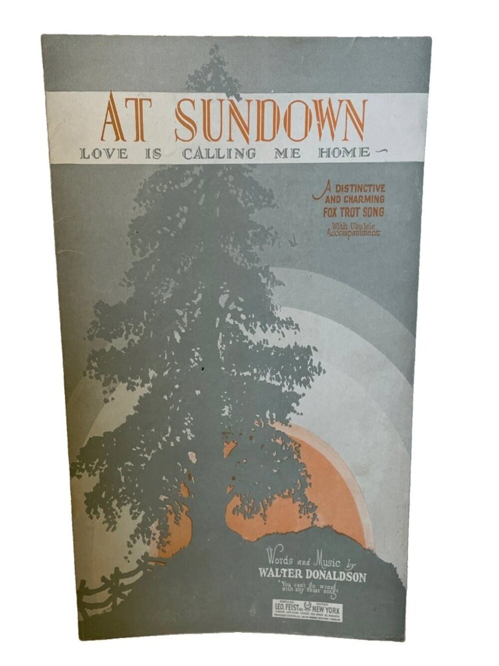 1927 At Sundown Sheet Music Walter Donaldson Fox Trot Piano Ukulele Feist VTG